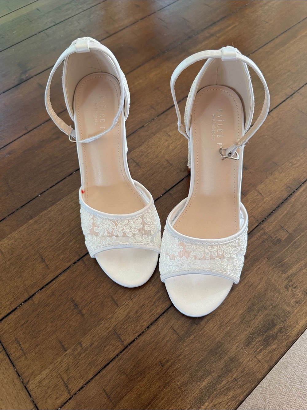 Women's Cream Lace Open-Toe Heels with Ankle Strap